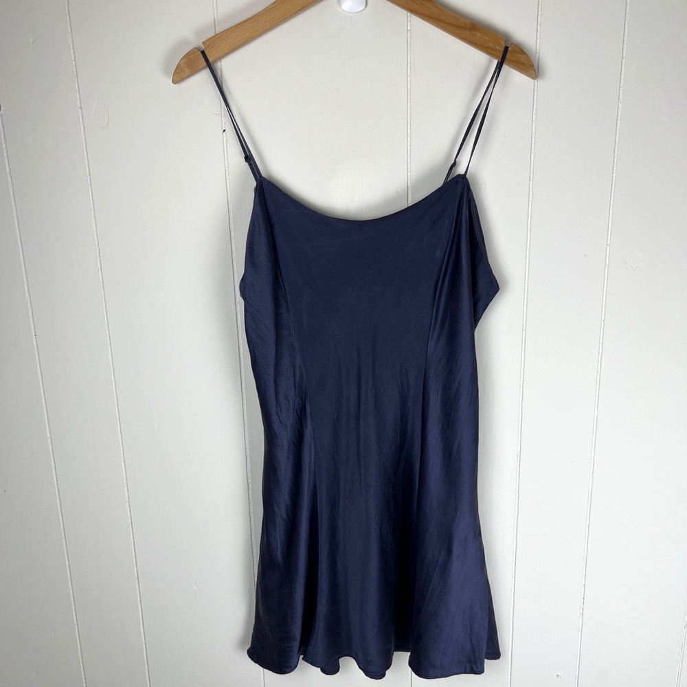 Vintage Victoria's Secret Dark Blue 100% Silk Slip Dress Cami Lingerie Large